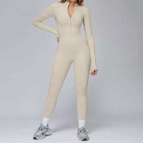 Fleece-lined Thermal Fitness Jumpsuit with Cinched Waist