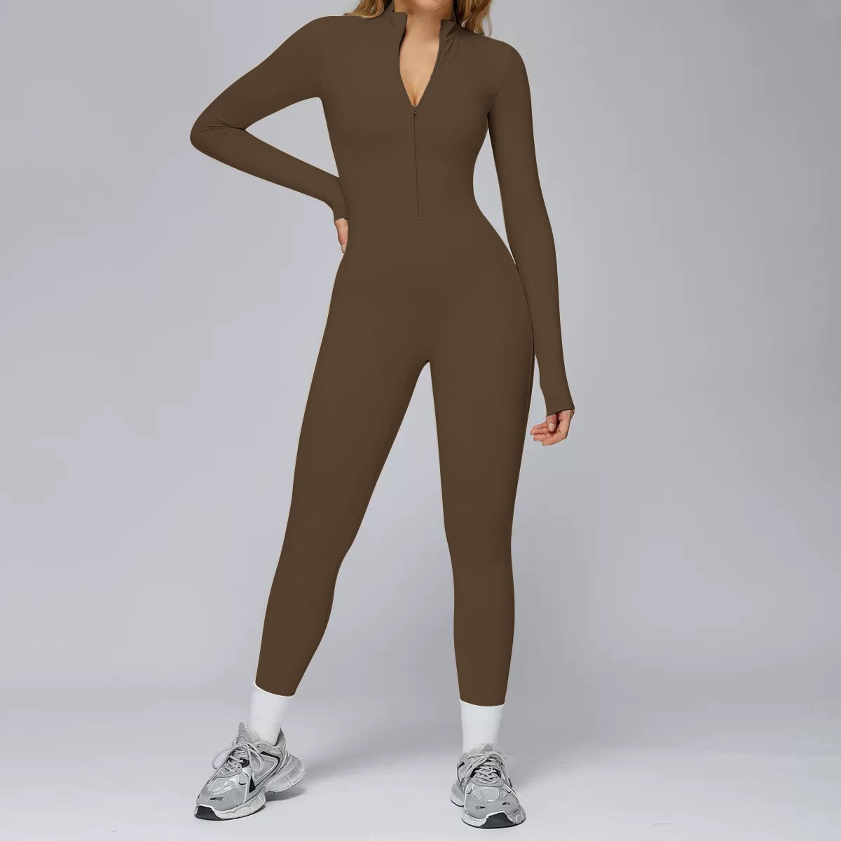 Fleece-lined Thermal Fitness Jumpsuit with Cinched Waist
